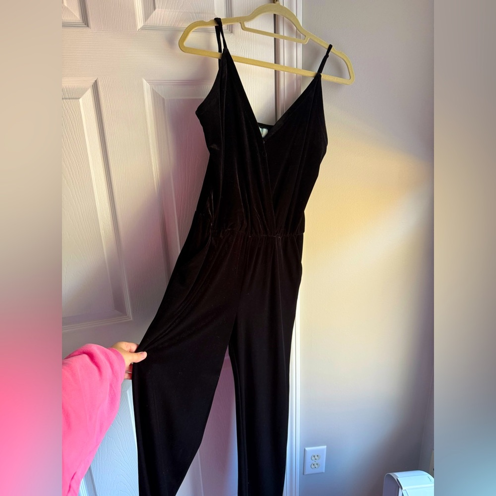 Veronica M Velour Black Jumpsuit